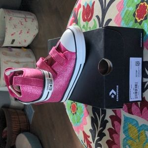 Converse Cerise Pink Sparkle Velcro Shoes